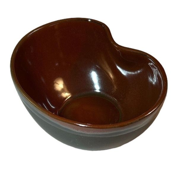 Vintage Grey and Siena Brown Stoneware Kidney Shaped Glazed Bowl - Picture 4 of 8
